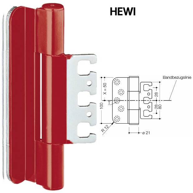 HEWI B9107.100 Dreirollenband gefaelzte Tren Aufnahmeelement VX 33 rubinrot